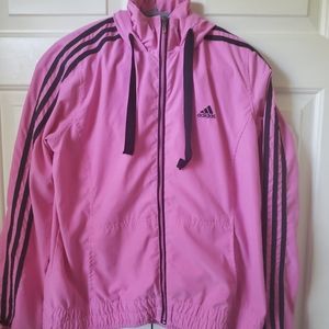 Adidas Track Jacket, M, Hooded, Pink w/black